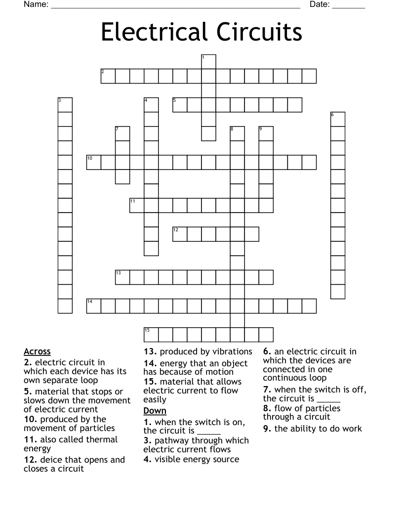Electrical Circuits Crossword