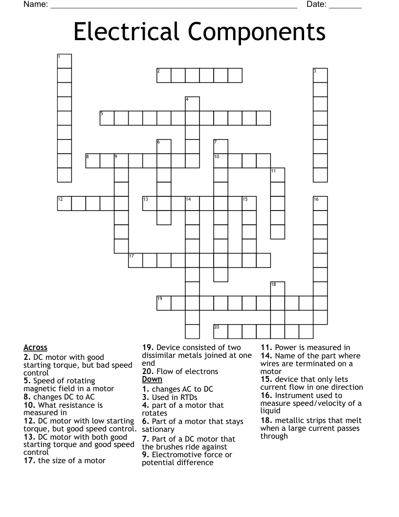 Electrical Components Crossword
