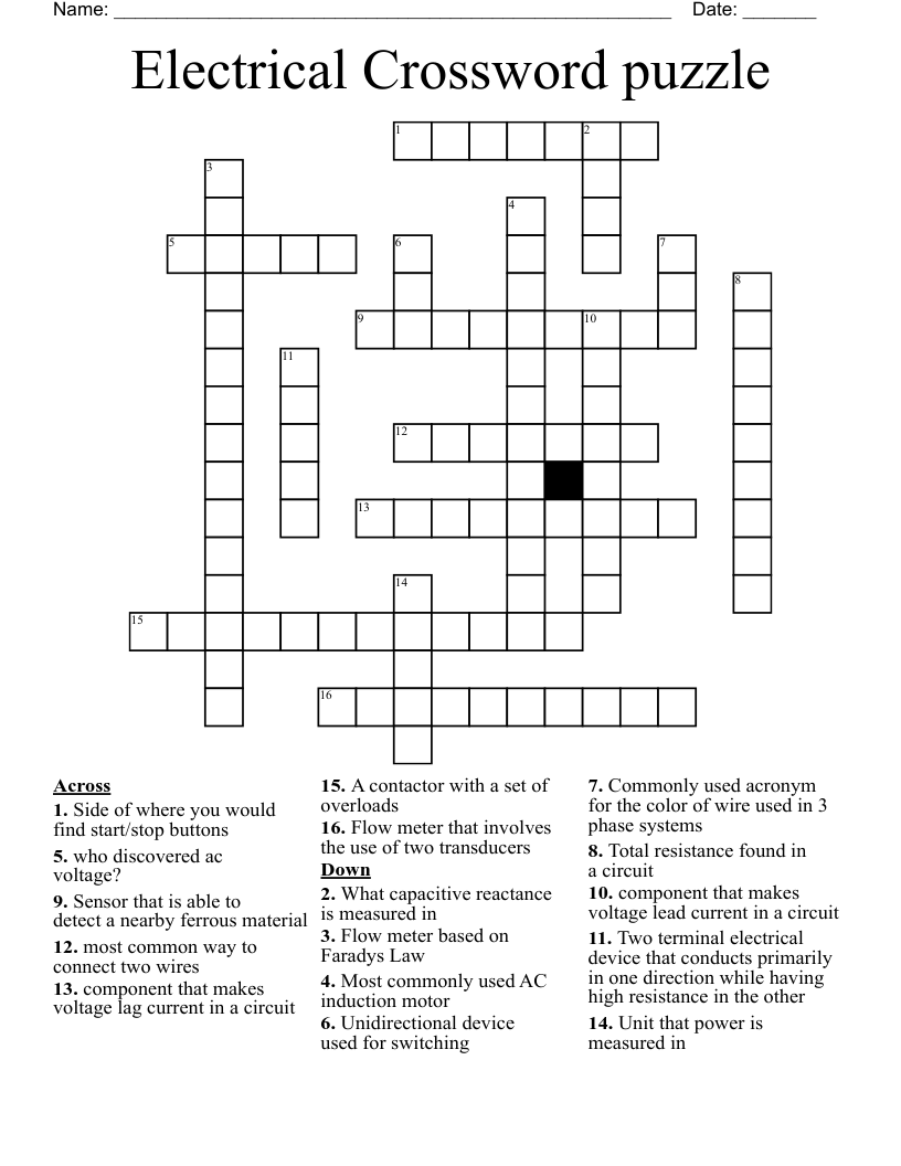Electrical Crossword puzzle