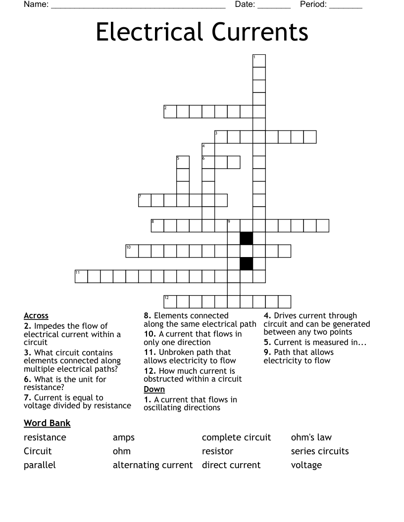 Electrical Currents Crossword