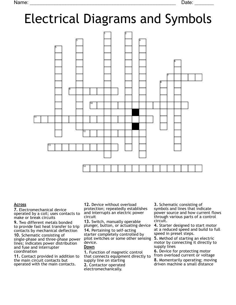Electrical Diagrams and Symbols Crossword