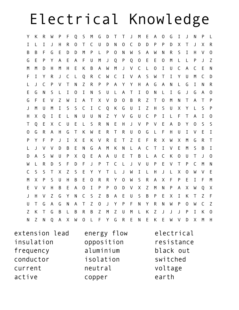 Electrical Knowledge Word Search