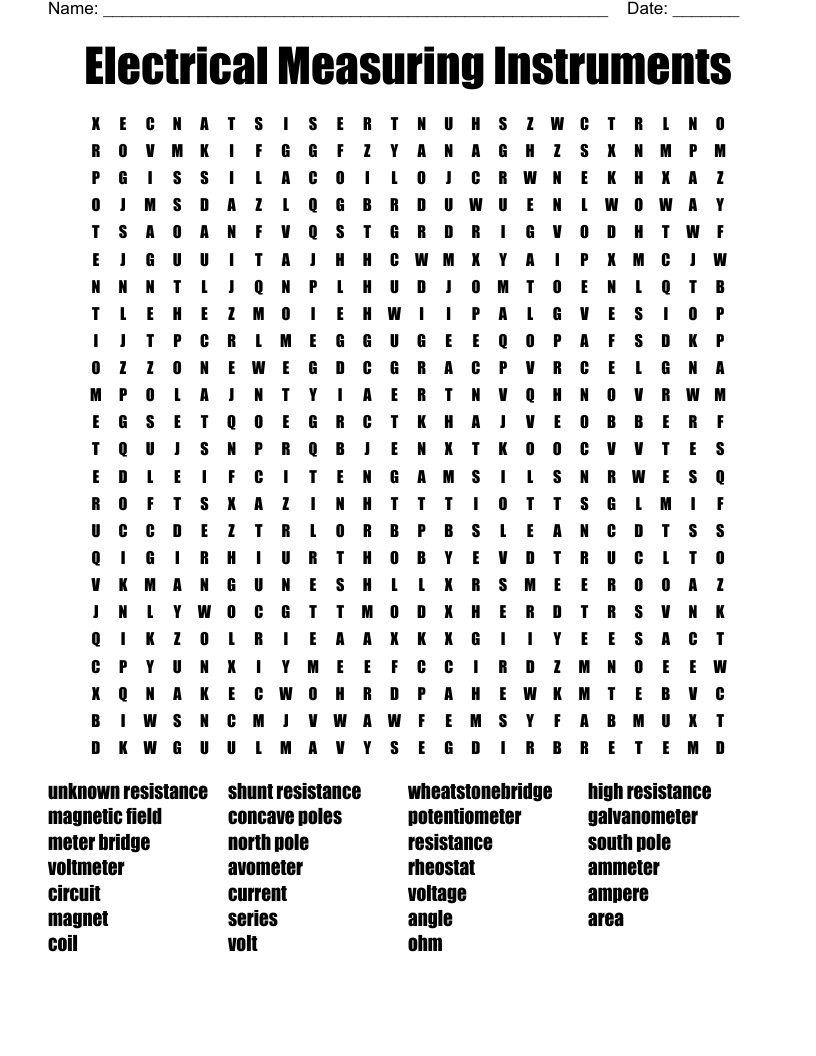 Electrical Measuring Instruments Word Search