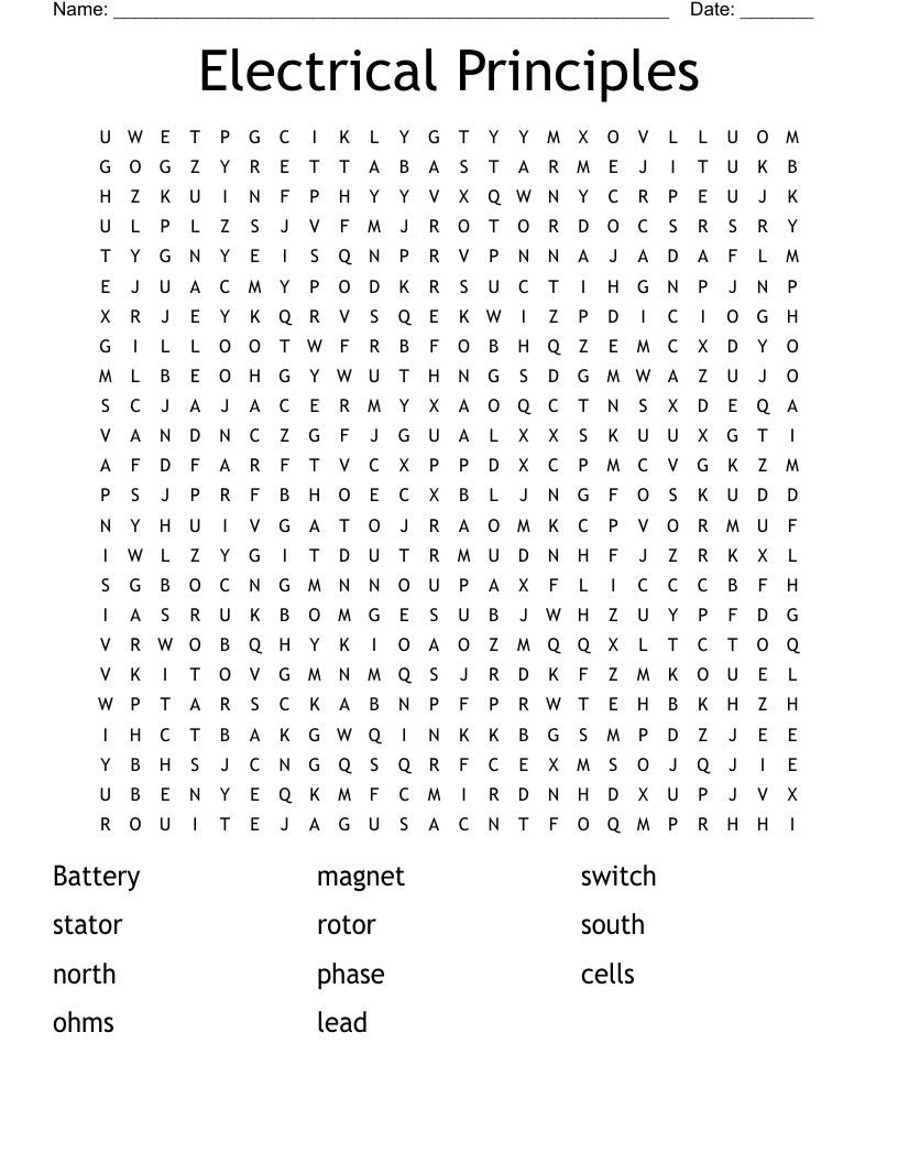 Electrical Principles Word Search