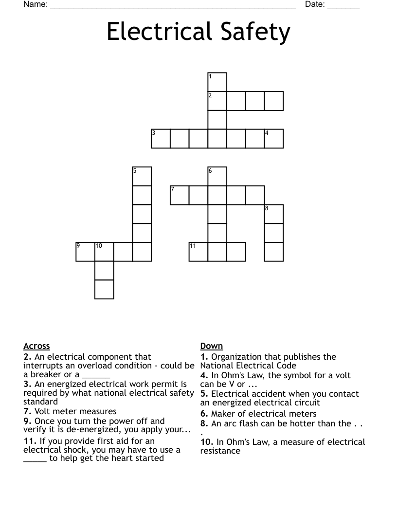 Electrical Safety Crossword