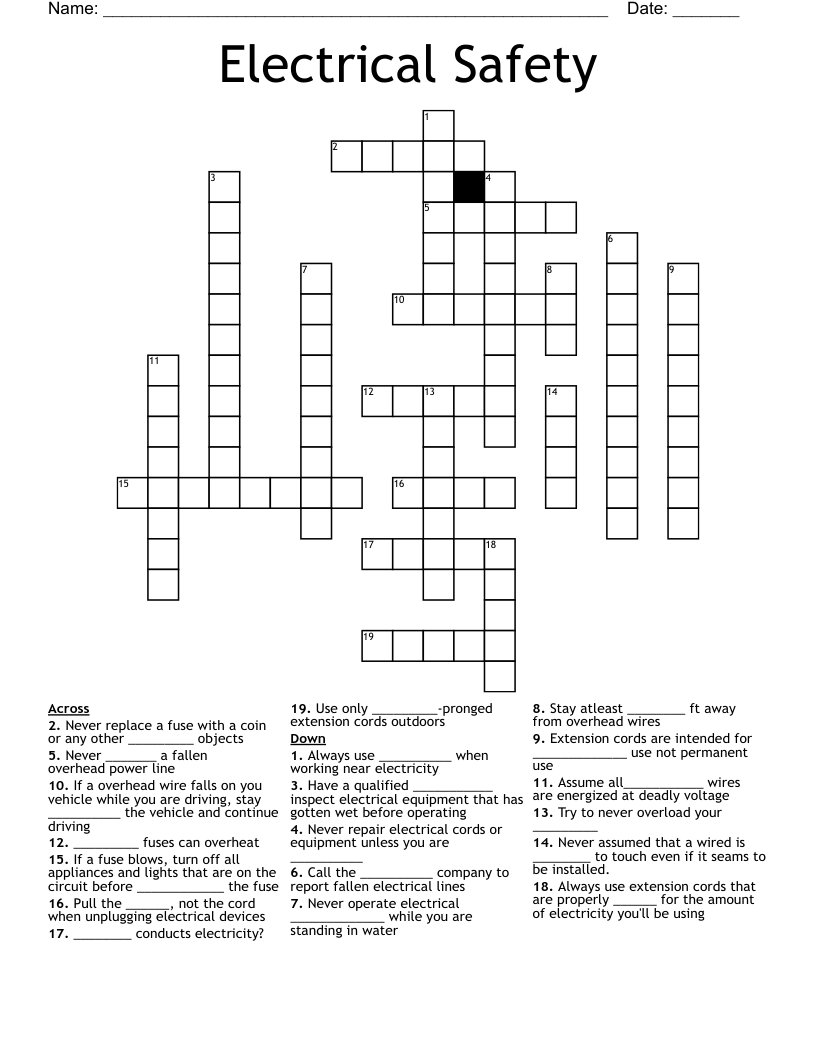 Electrical Safety  Crossword