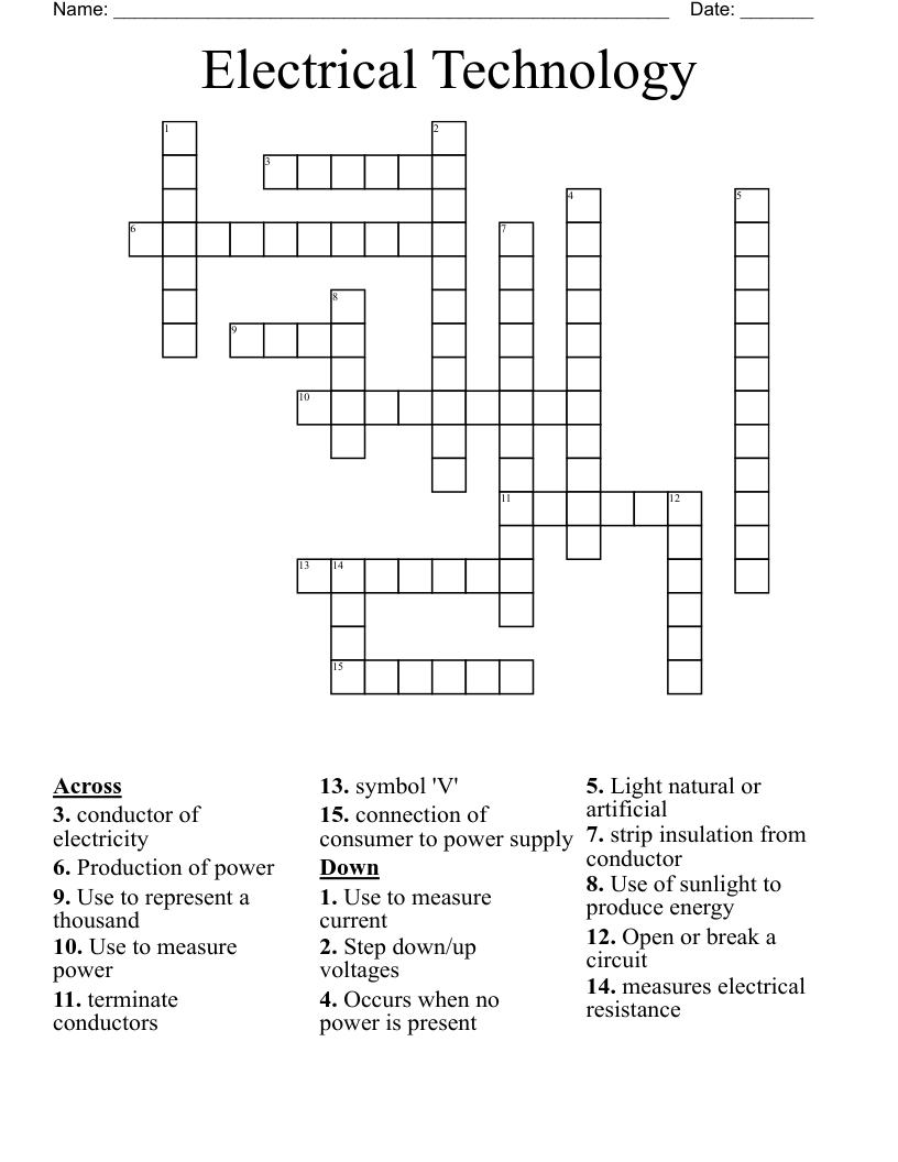 Electrical Technology Crossword
