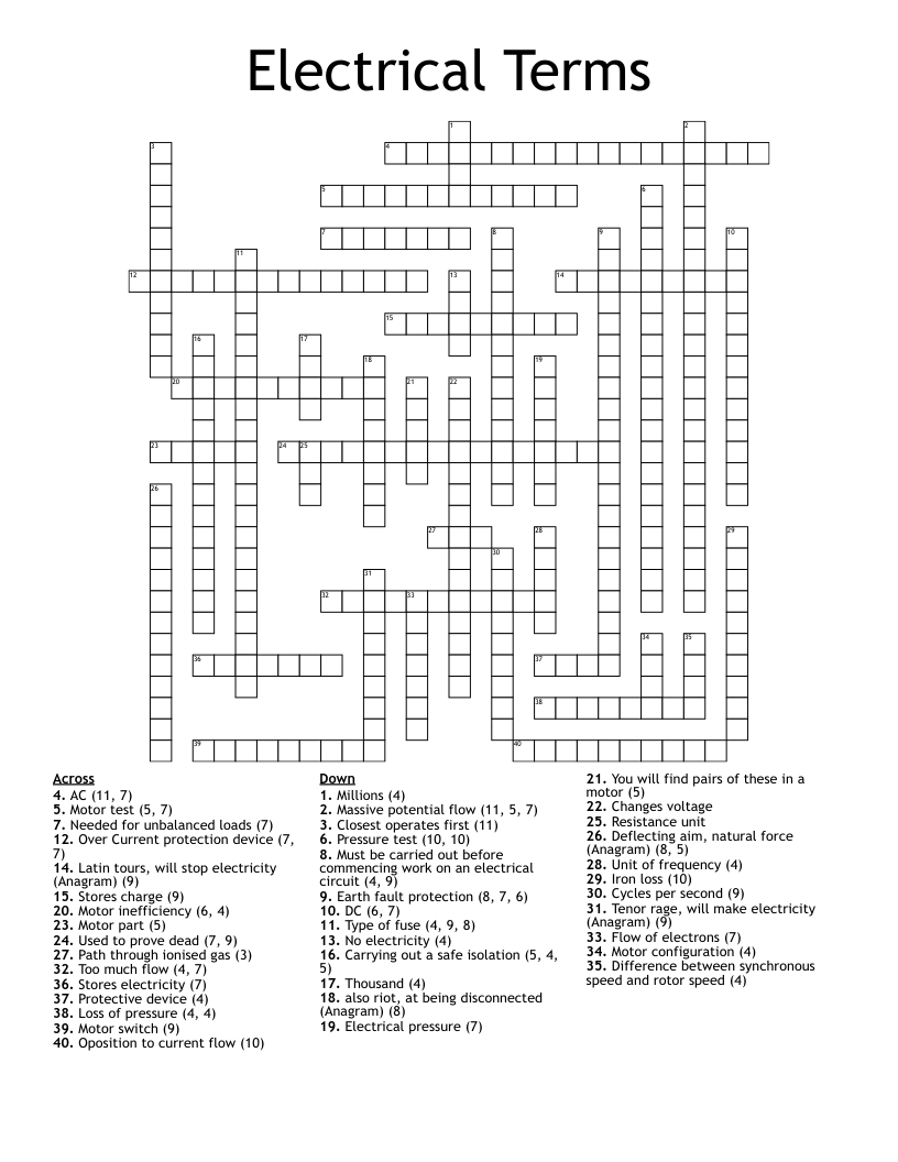 Electrical Terms Crossword