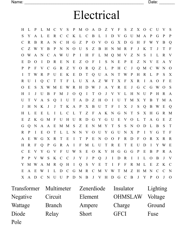 Electrical  Word Search