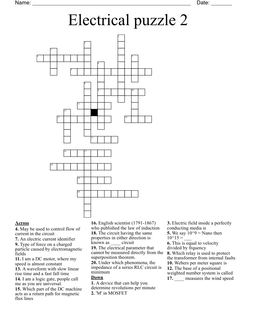 Electrical puzzle 2 Crossword