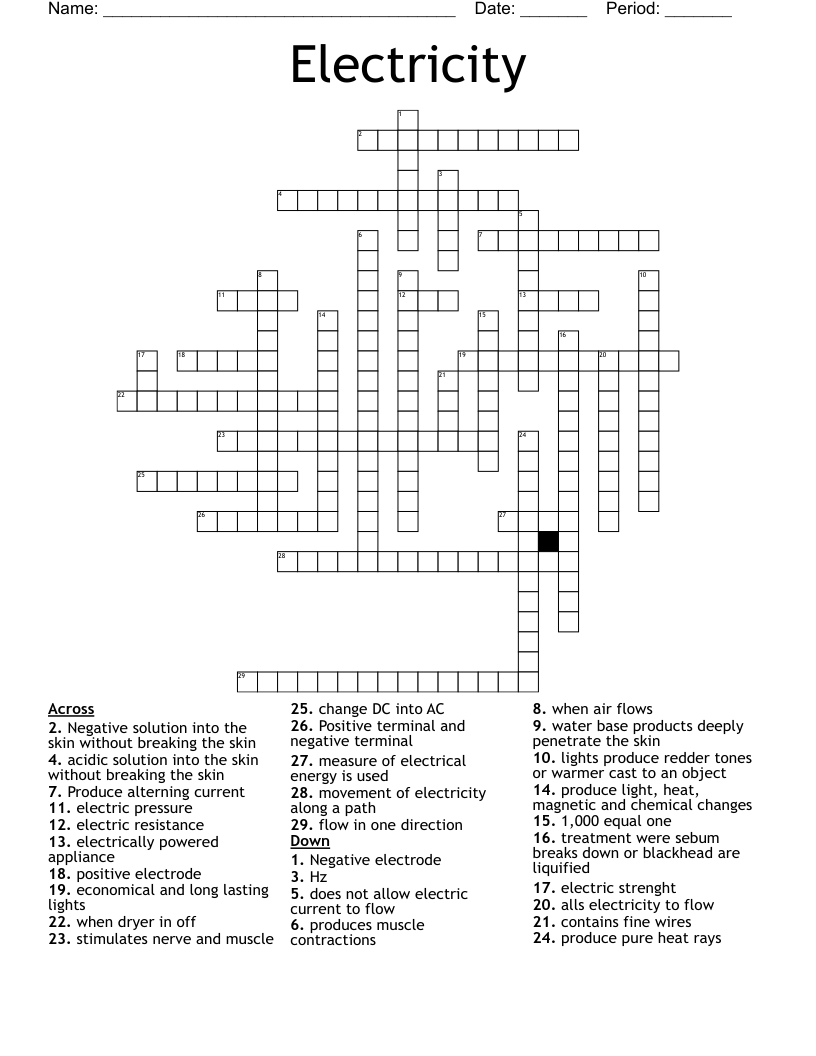 Electricity Crossword