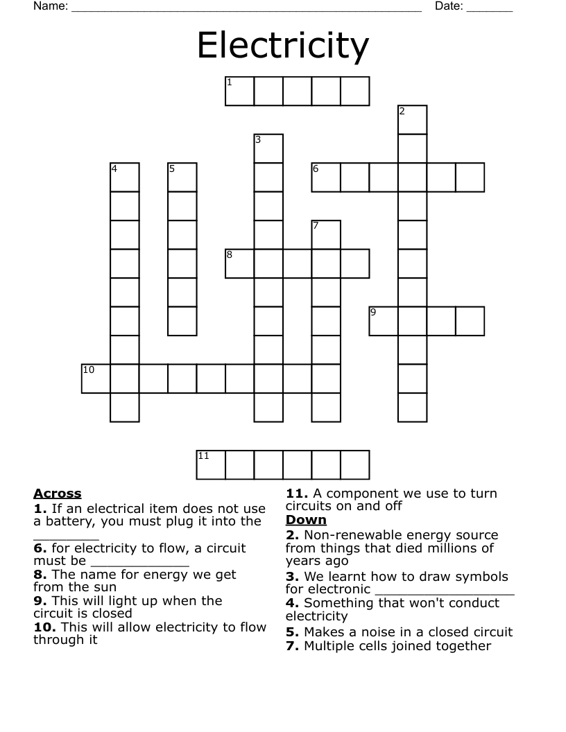 Electricity Crossword