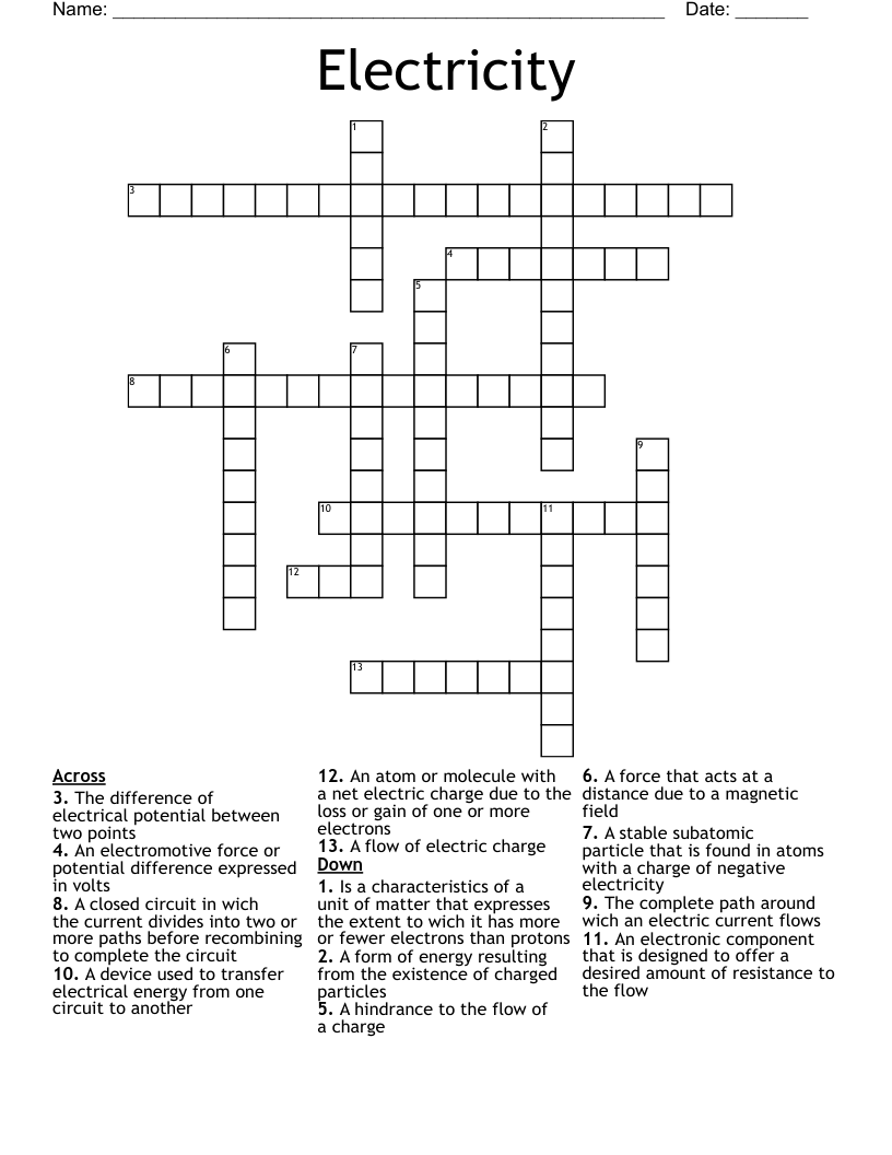 Electricity Crossword
