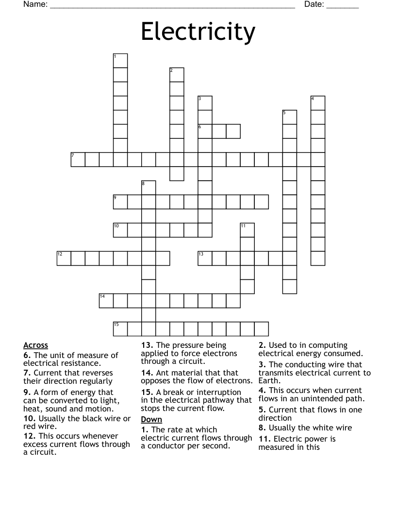 Electricity Crossword
