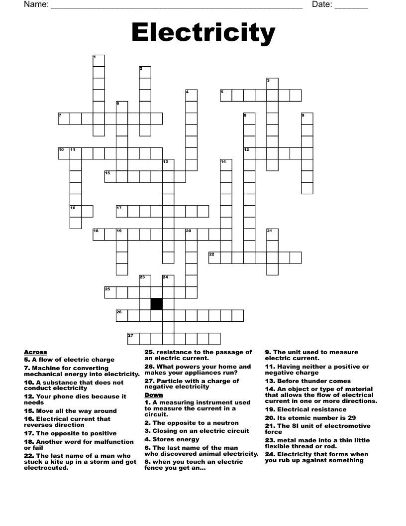 Electricity Crossword