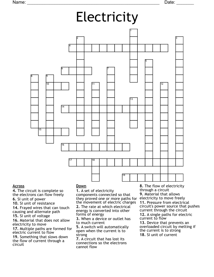 Electricity Crossword
