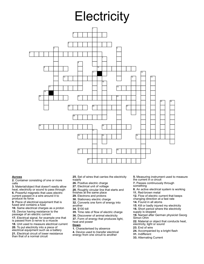 Electricity Crossword