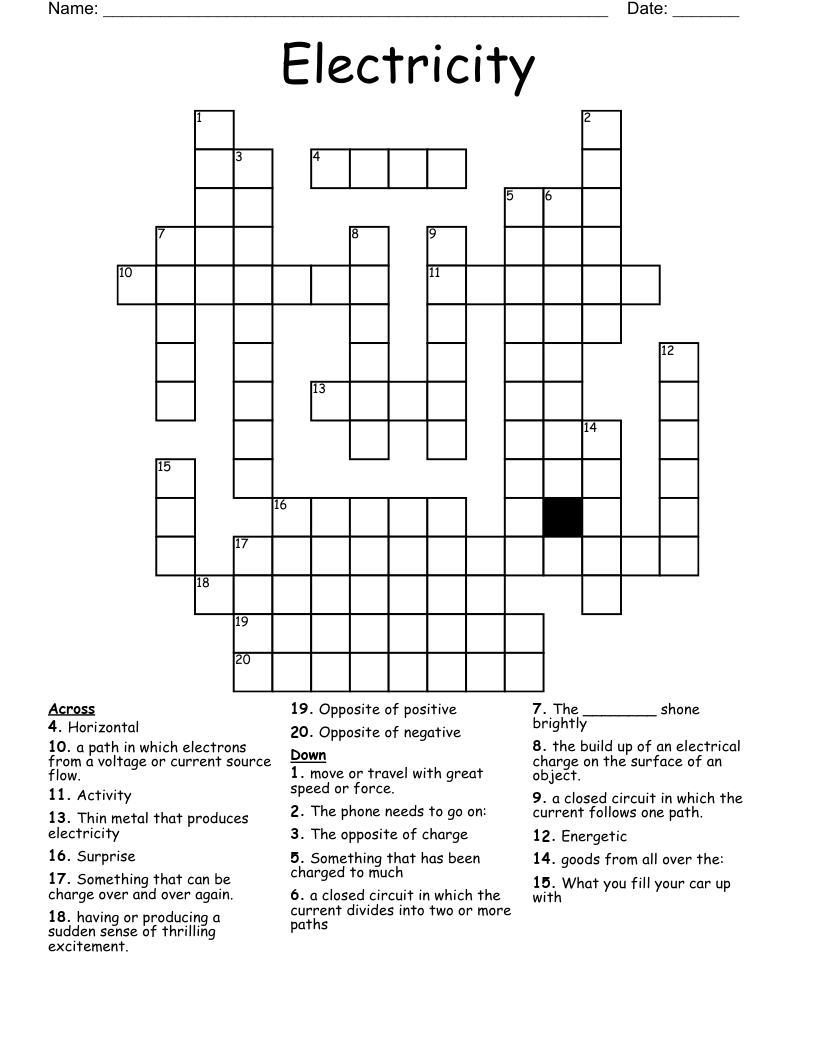 Electricity Crossword
