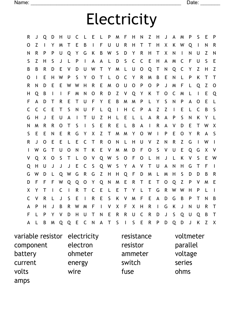 Electricity Word Search