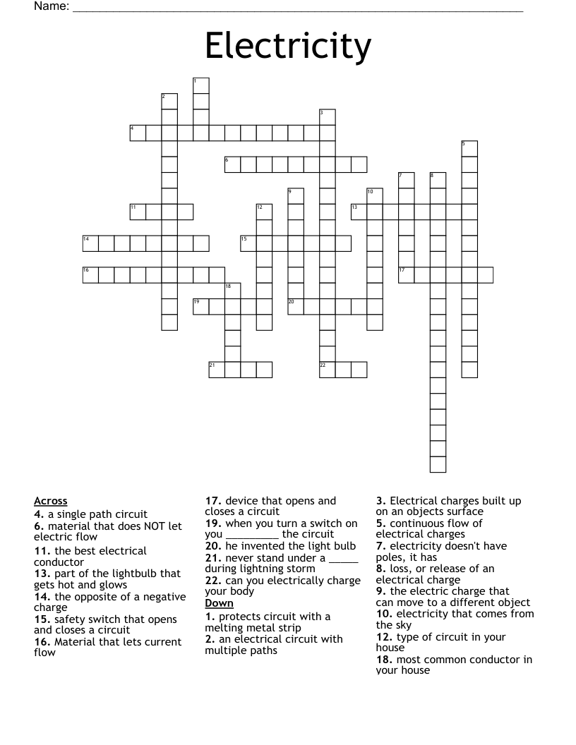Electricity Crossword