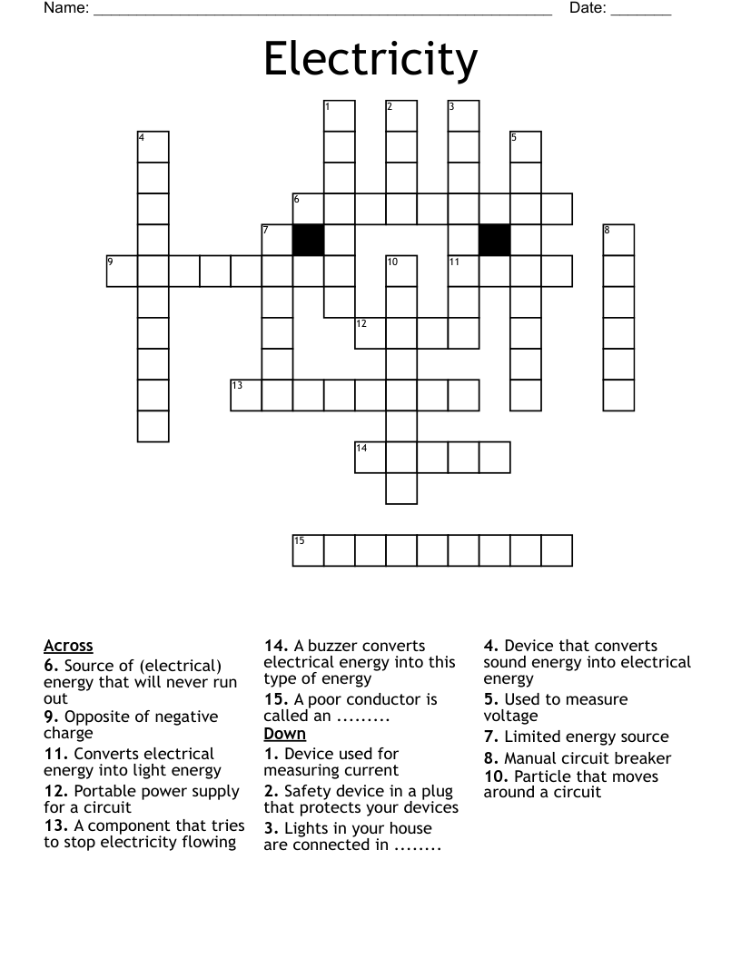 Electricity Crossword