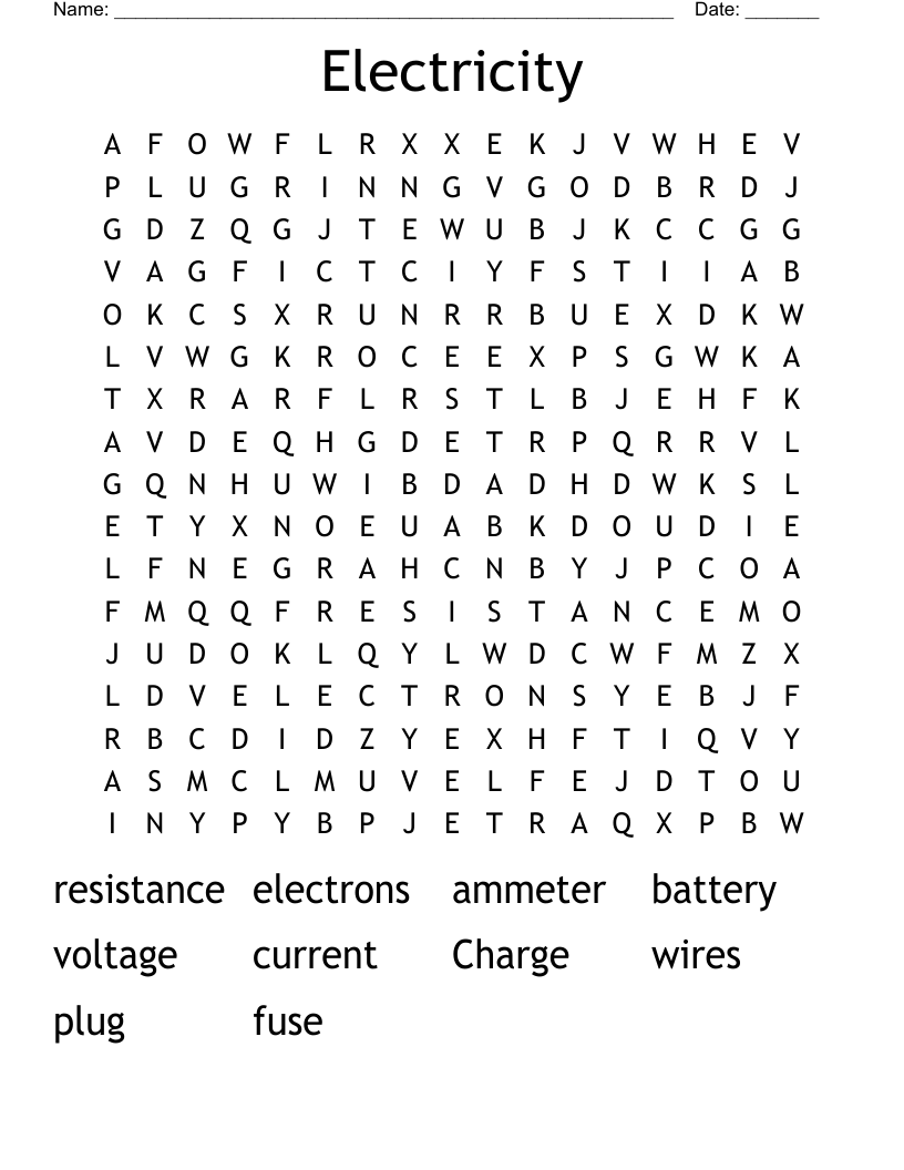 Electricity Word Search