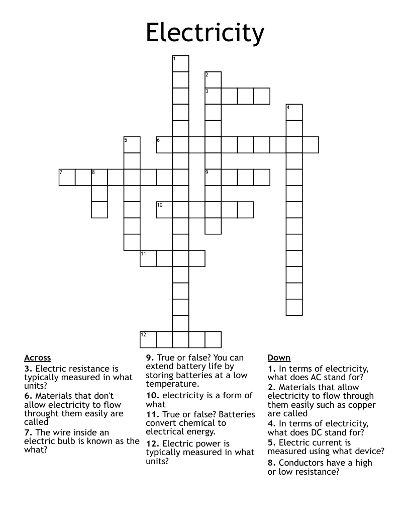 Electricity Crossword