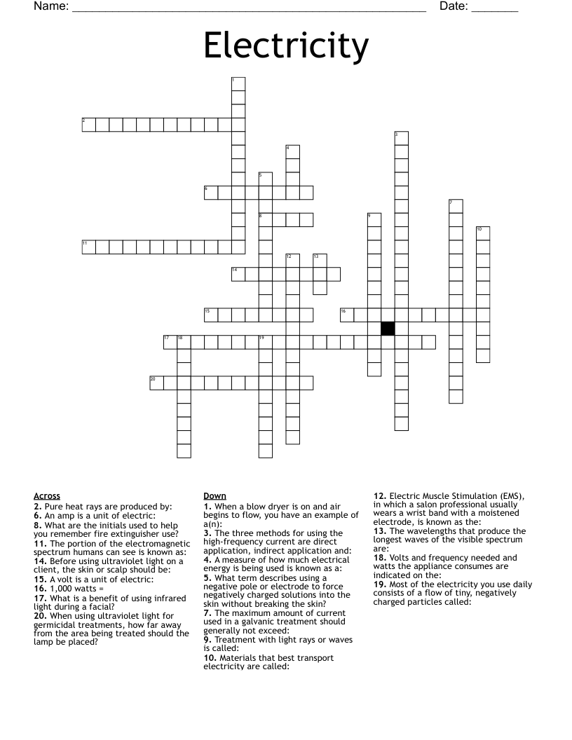 Electricity Crossword