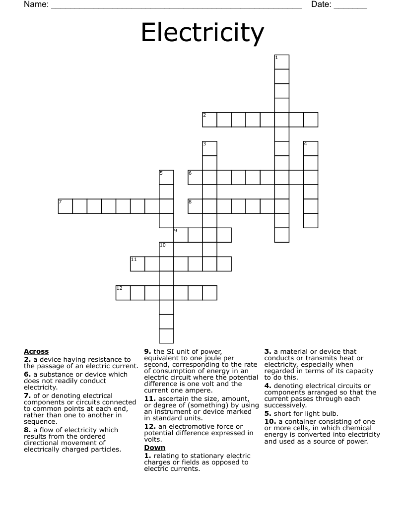 Electricity Crossword