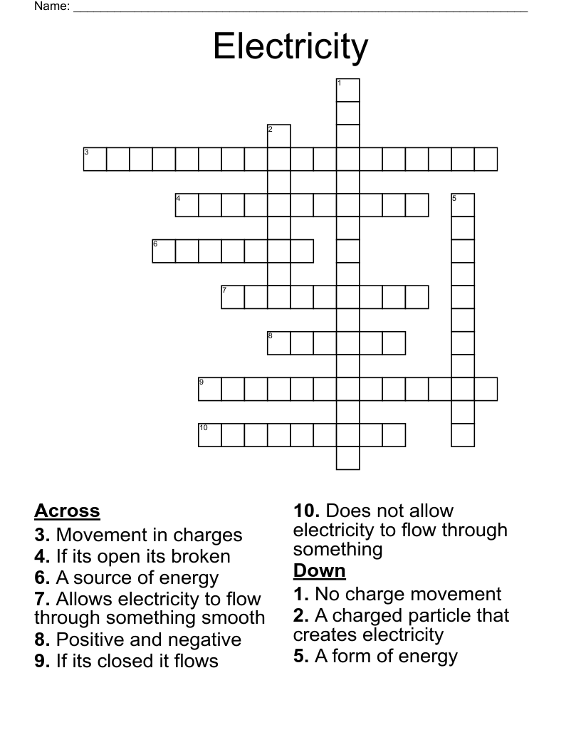 Electricity Crossword