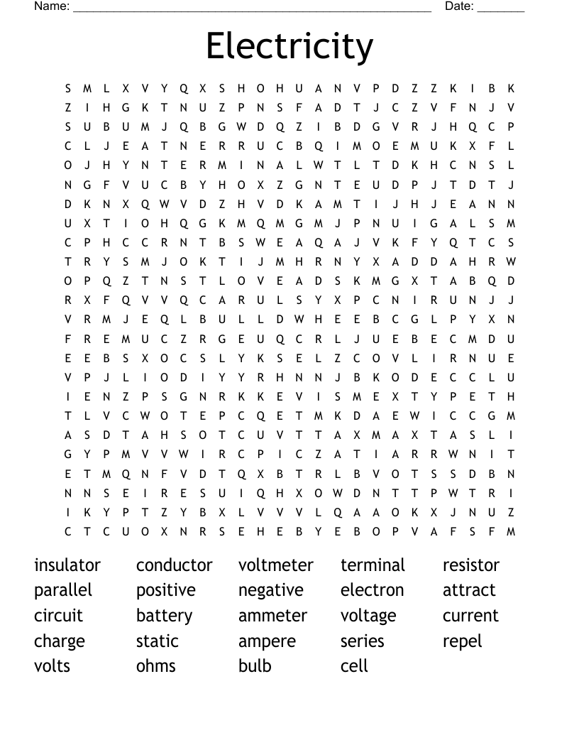 Electricity Word Search
