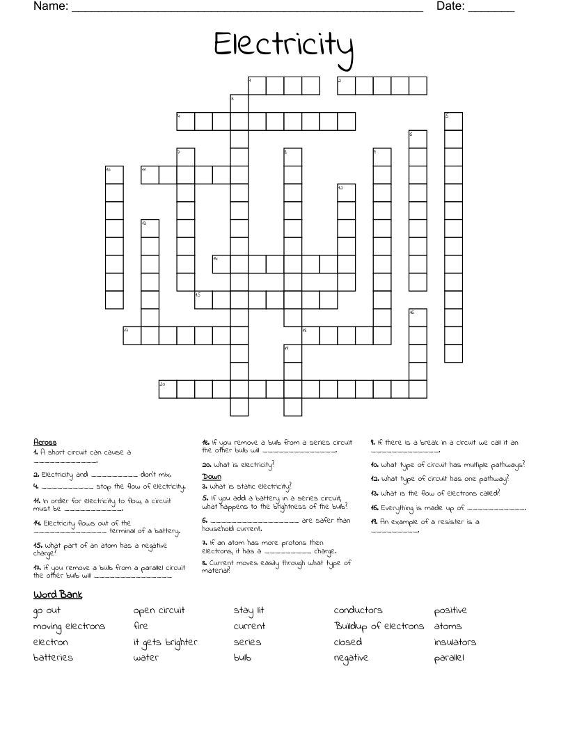 Electricity Crossword