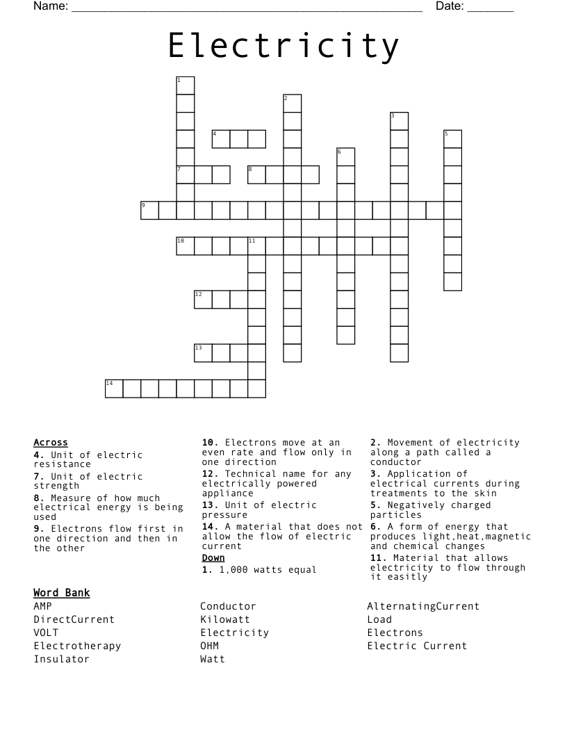 Electricity Crossword