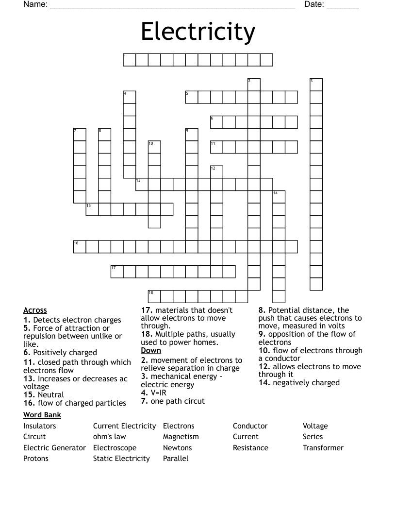 Electricity Crossword