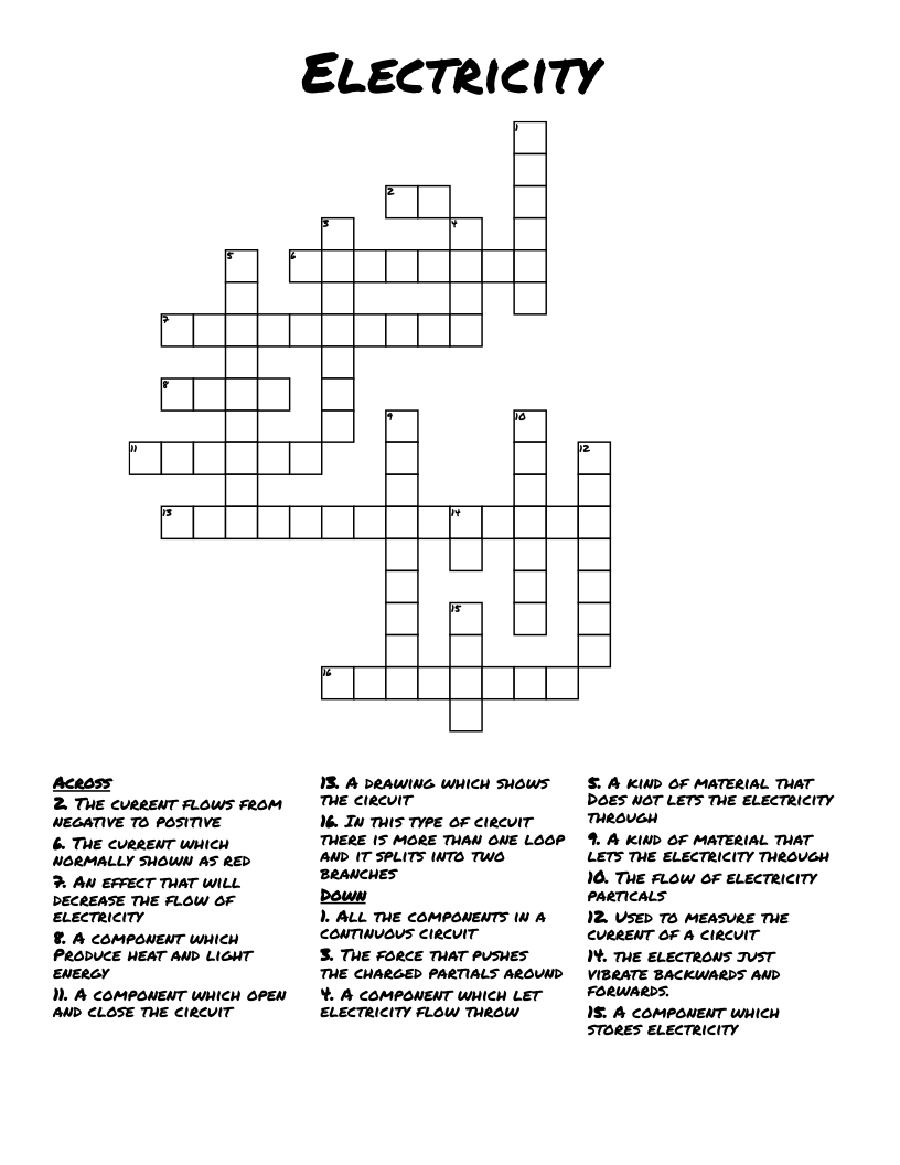 Electricity Crossword