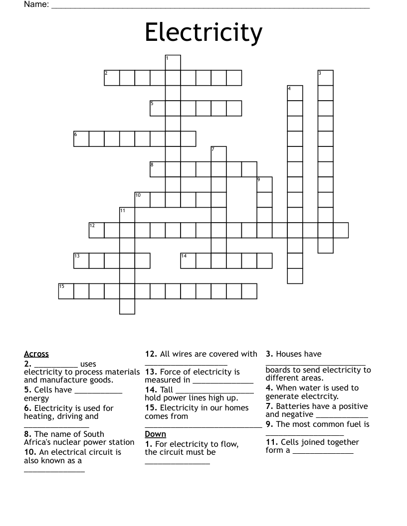 Electricity Crossword