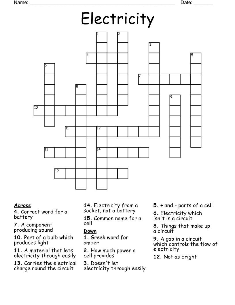 Electricity Crossword