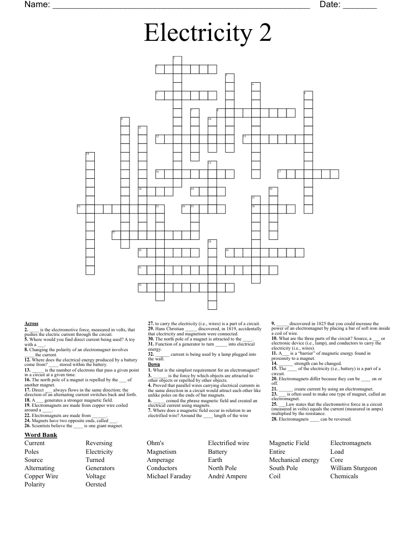Electricity 2 Crossword
