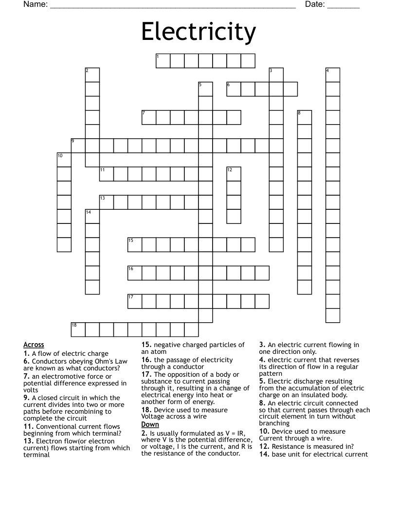 Electricity Crossword
