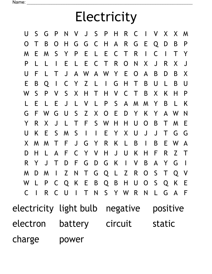 Electricity Word Search