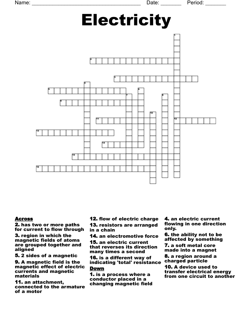 Electricity Crossword