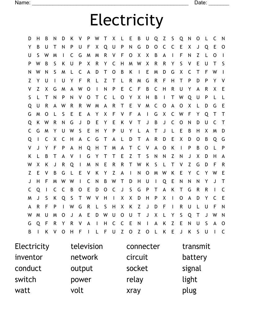 Electricity Word Search