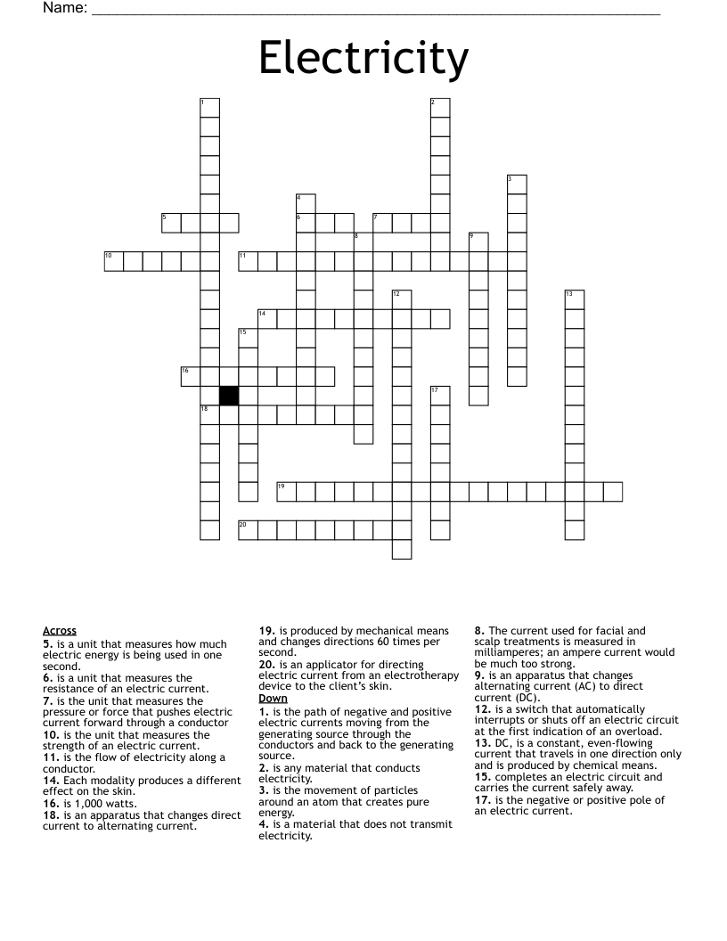Electricity Crossword