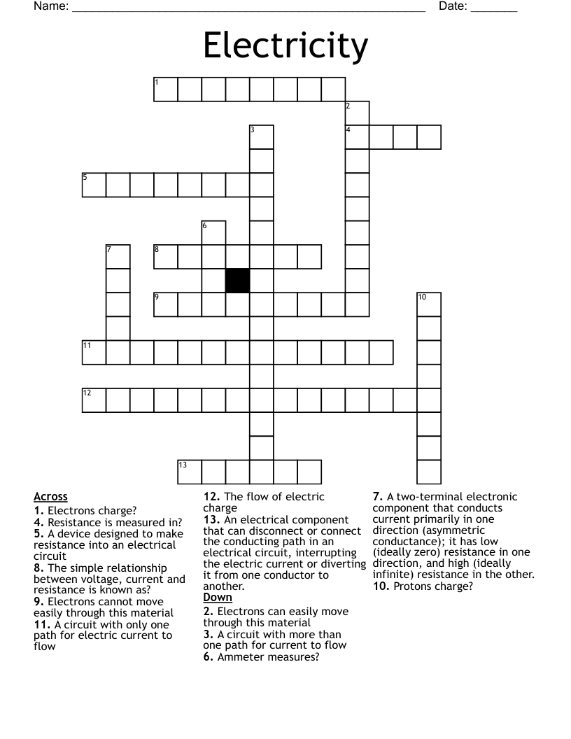 Electricity Crossword