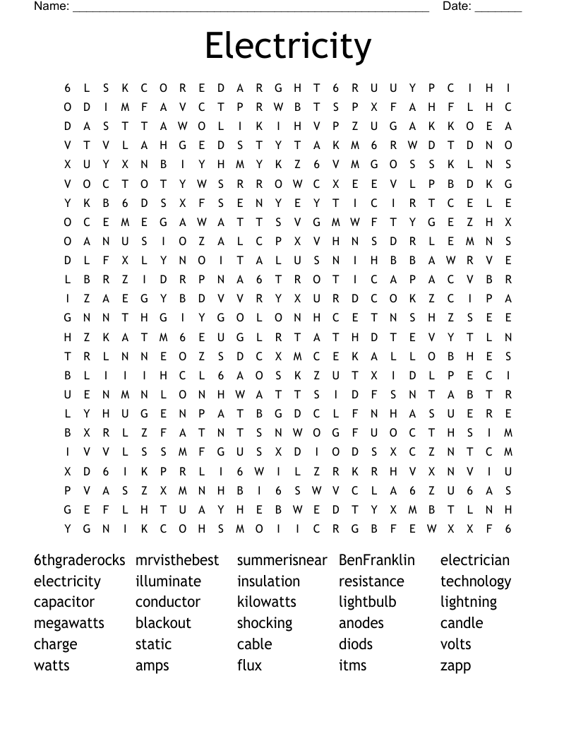 Electricity Word Search