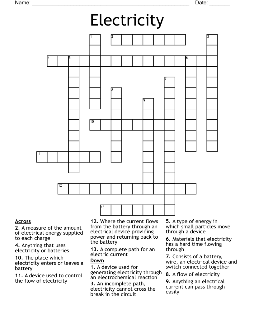Electricity Crossword