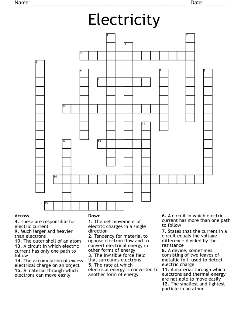 Electricity Crossword