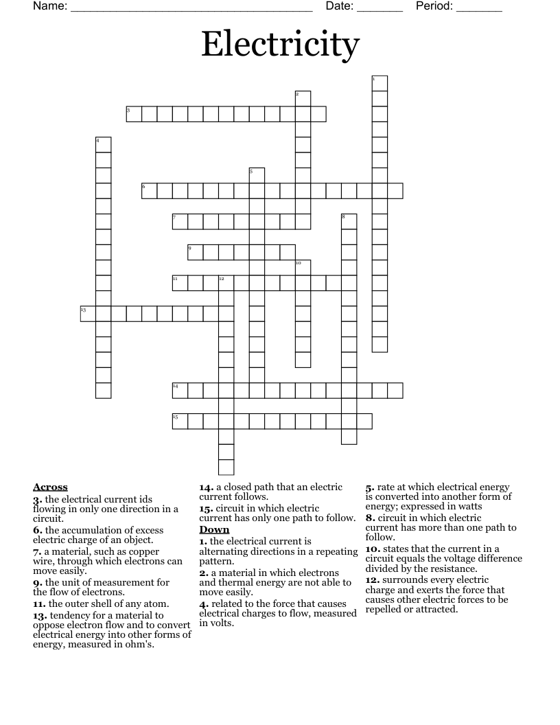 Electricity Crossword