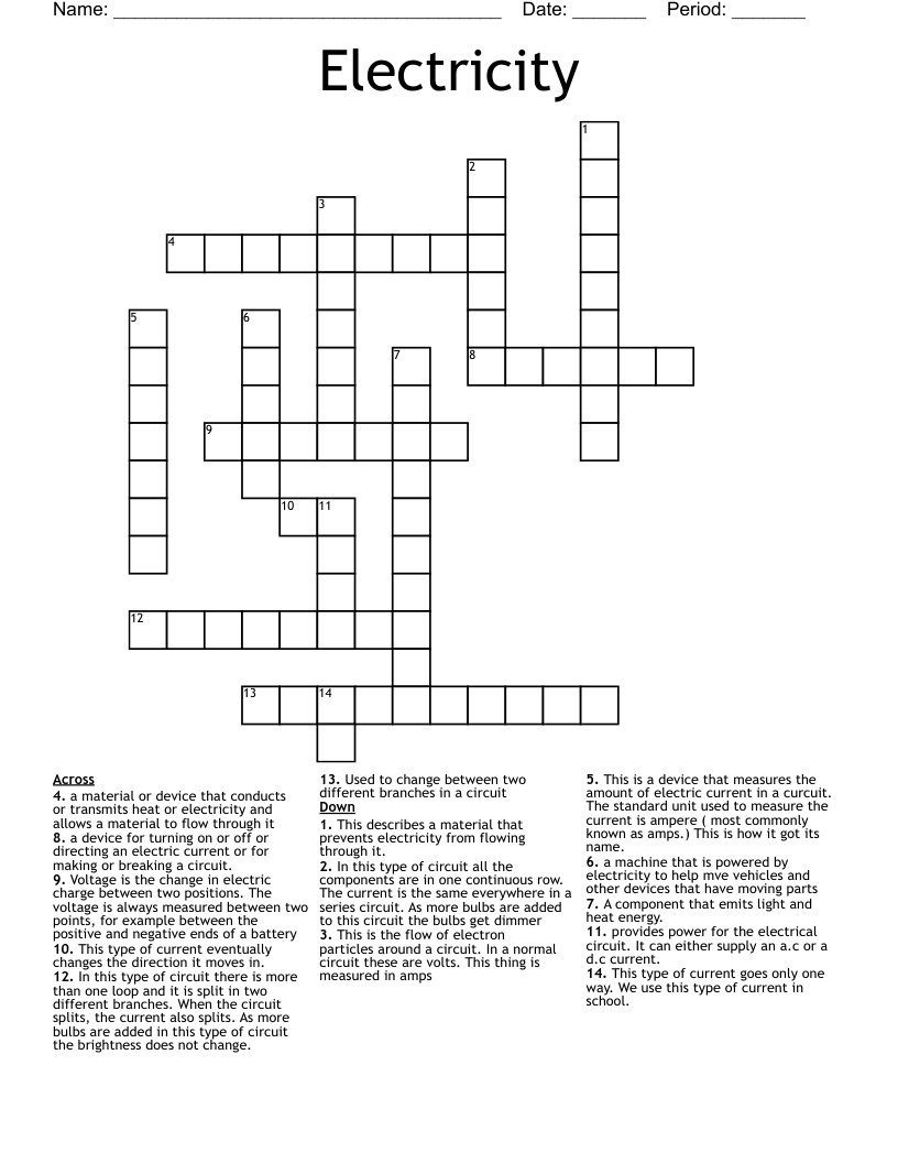 Electricity Crossword