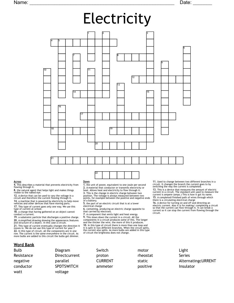 Electricity Crossword